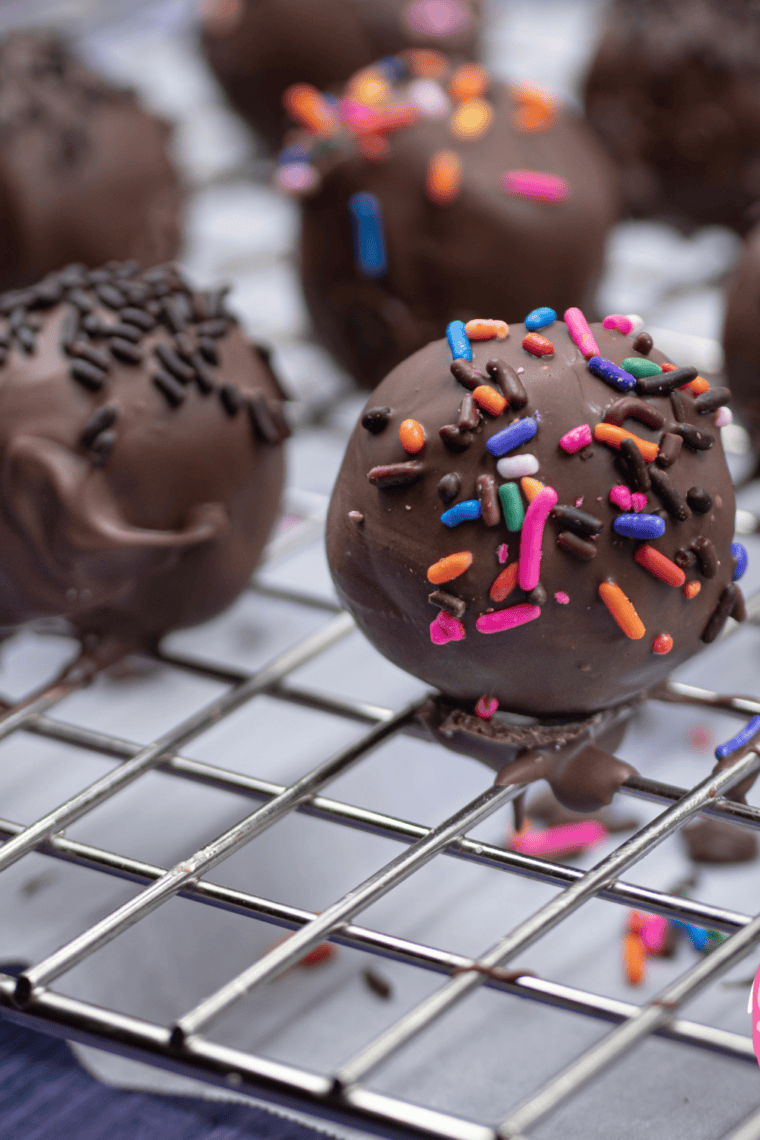 Air Fryer chocolate donut holes, golden and crispy on the outside.