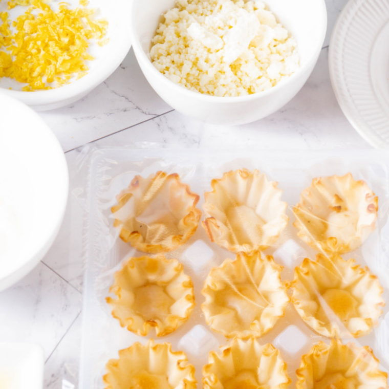 Air fryer phyllo shells crisped until golden and cooled on rack