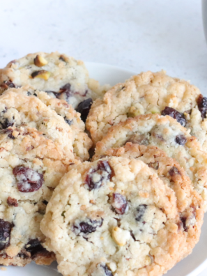 Plate of Air Fryer Cranberry White Chocolate Chip Cookies