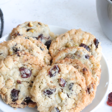 Plate of Air Fryer Cranberry White Chocolate Chip Cookies