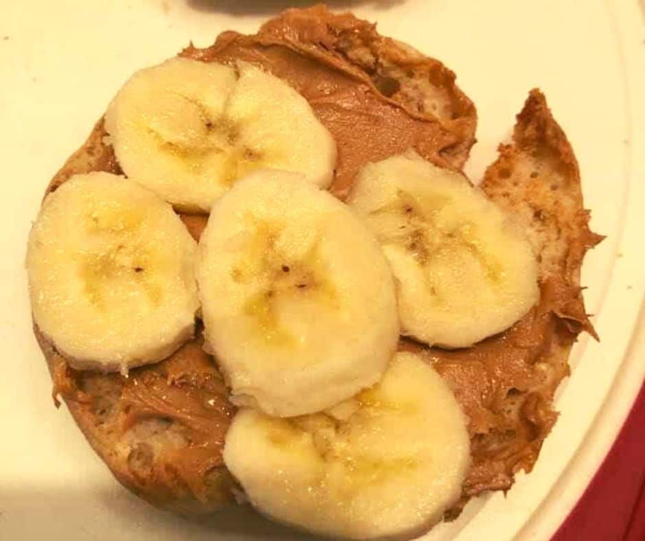 Spread Peanut Butter on English Muffin add Bananas