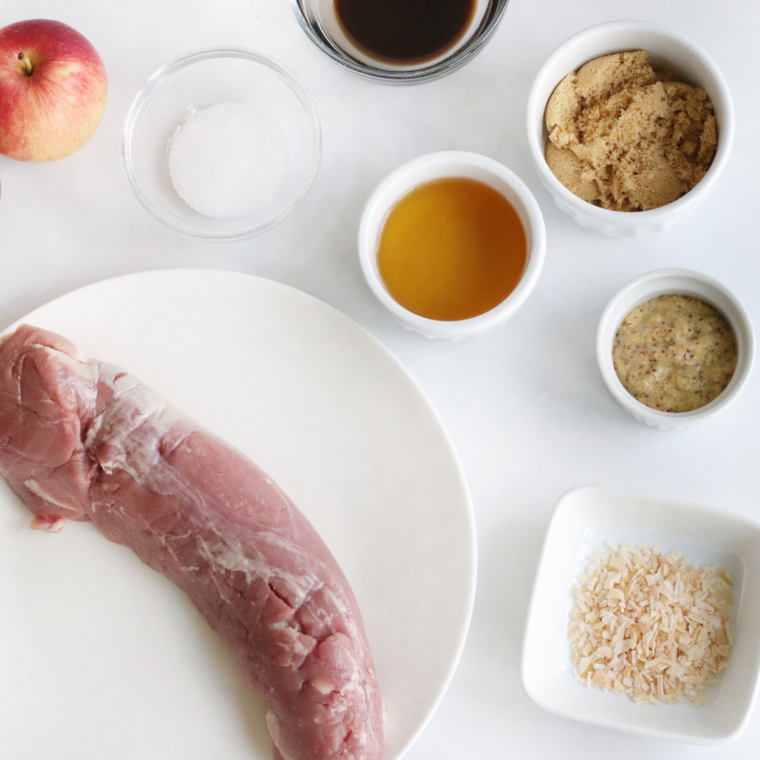 Ingredients Needed For Air Fryer BBQ Pork Tenderloin on white table.