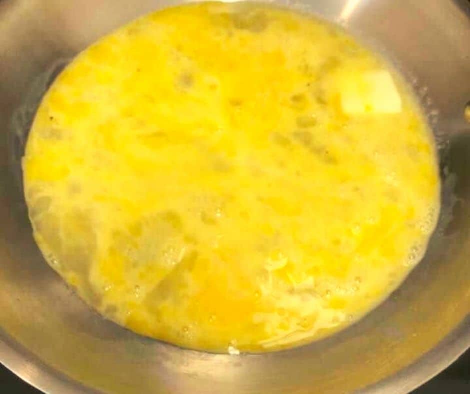 Cook Eggs in Frying Pan, for Air Fryer Breakfast Quesadilla