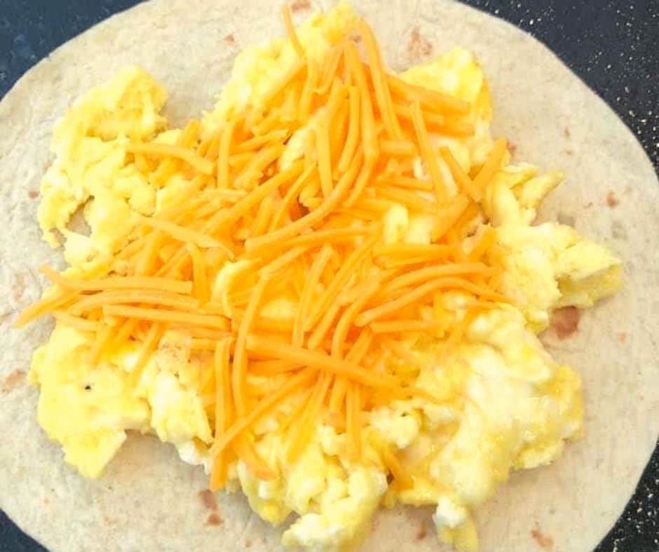 Air Fryer Breakfast Quesadilla Eggs and Cheese on Tortilla