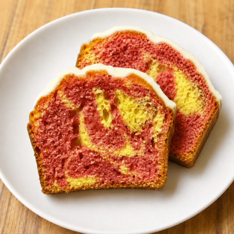Plated slice of air fryer raspberry lemon bread showing raspberries in the crumb