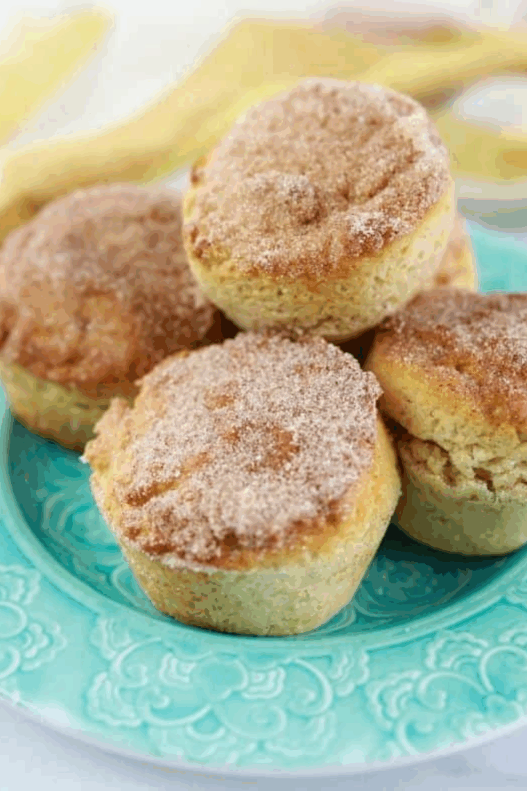 Golden air fryer snickerdoodle muffins with cinnamon-sugar topping, soft and freshly baked, ready to enjoy.