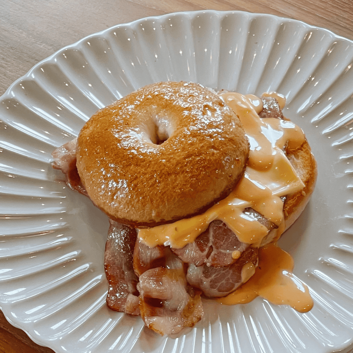 Golden-brown cheddar cheese bagels cooked in an air fryer