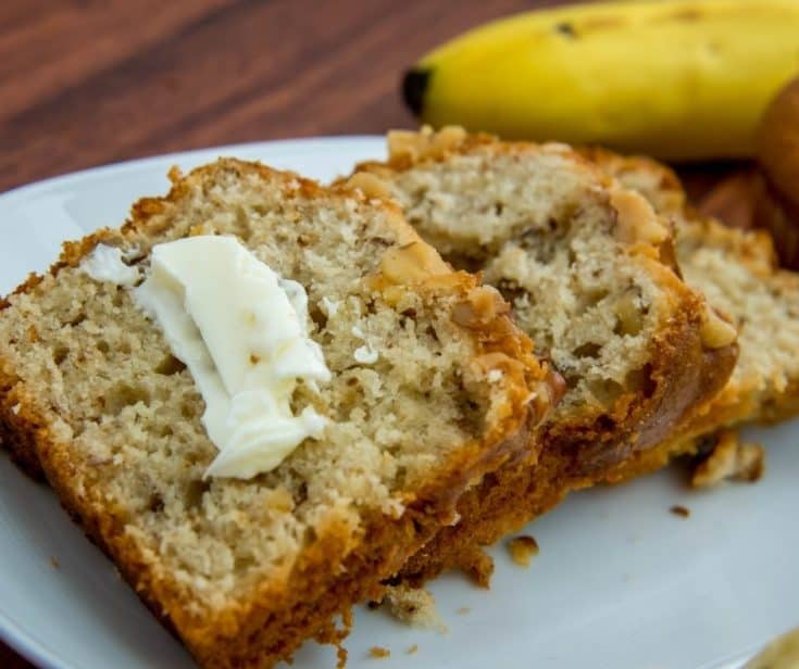 Air Fryer Banana Walnut pound Cake On Plate