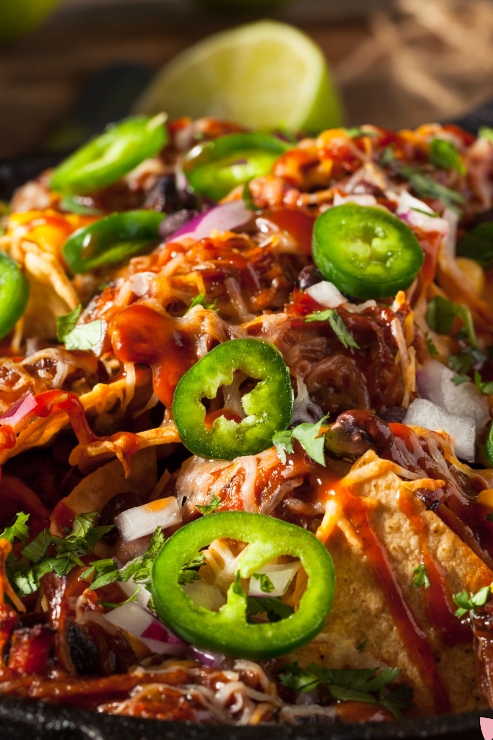 Plate of Air Fryer Loaded Pulled Pork Nachos