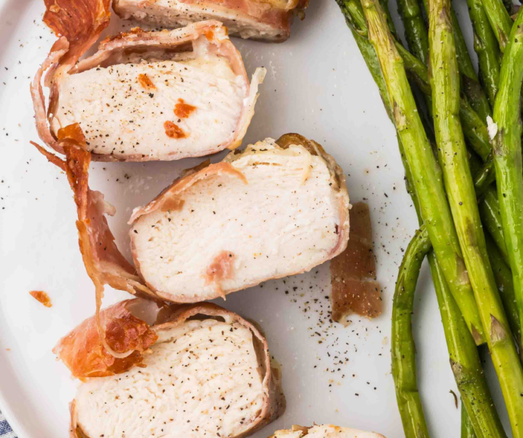 Air Fryer Stuffed Chicken with Asparagus