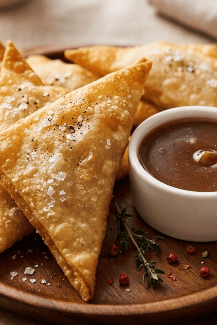 Crispy air fryer apple pie wontons dusted with cinnamon sugar and filled with warm apple pie filling.