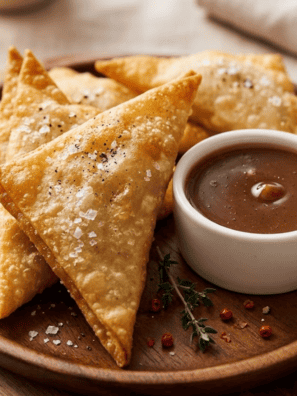 Crispy Air Fryer Apple Pie Wontons made with just 4 ingredients in 10 minutes. The easiest apple dessert &mdash; perfect for fall snacks, parties, and quick treats.