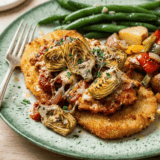 Air Fryer Artichoke Chicken turns a simple breaded chicken breast into a dinner that tastes like you fussed &mdash; crispy on the outside, juicy inside, and crowned with melty cheese and artichokes. It comes together in about 40 minutes, with no deep fryer and no mess.