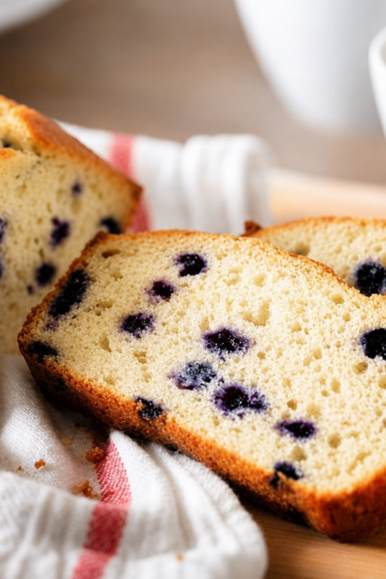 Golden air fryer blueberry pound cake loaf on a wire cooling rack
