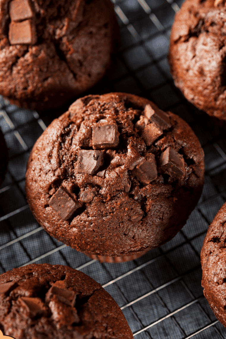 Air fryer double chocolate chip muffins, soft, moist, and chocolatey