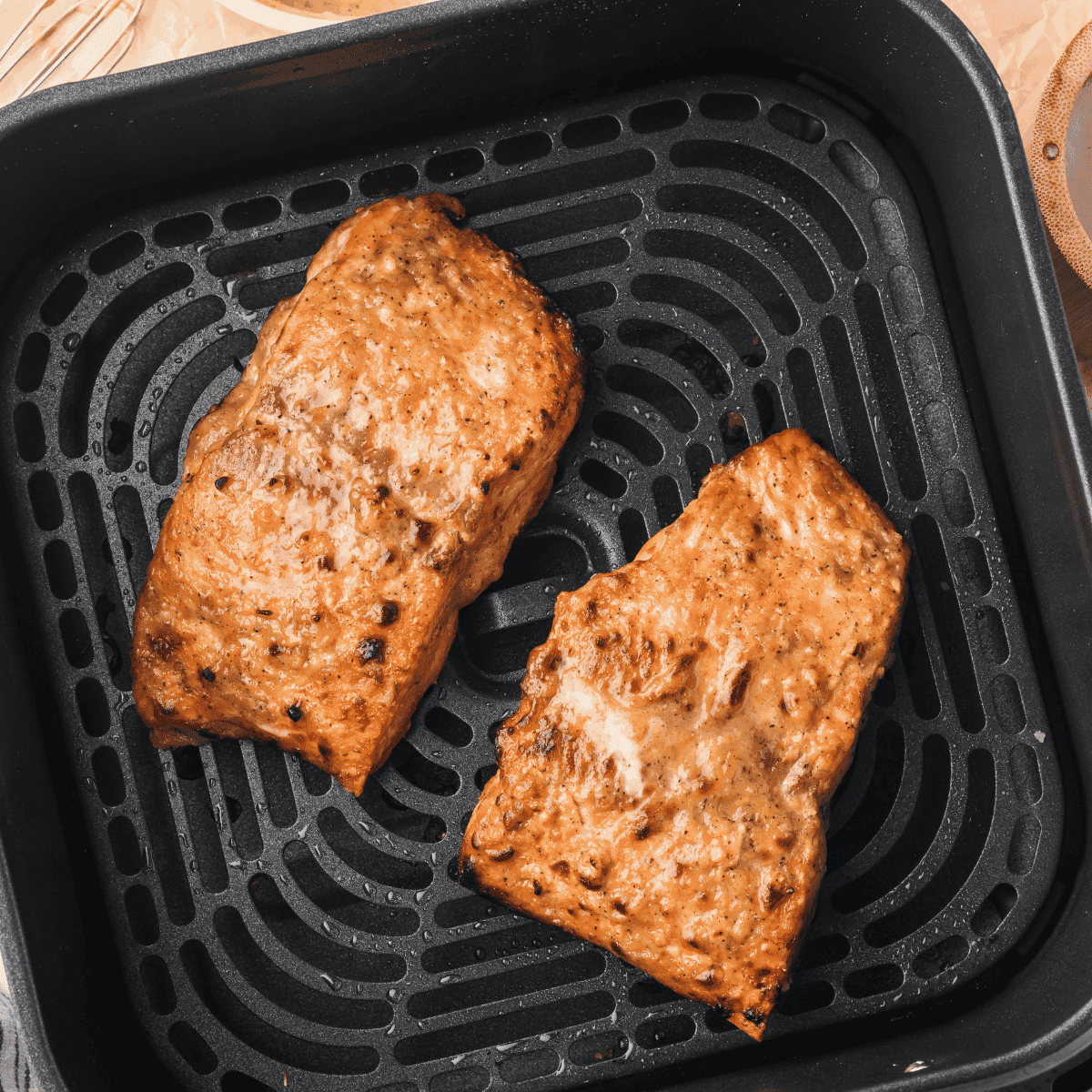 Two salmon fillets in the air fryer