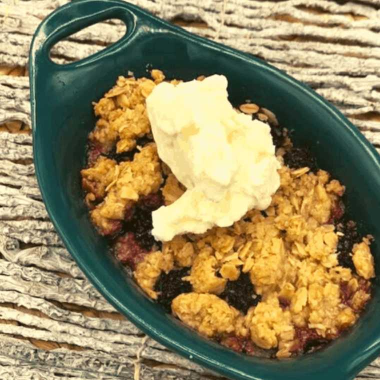 Air Fryer Oatmeal Cake in baking dish.