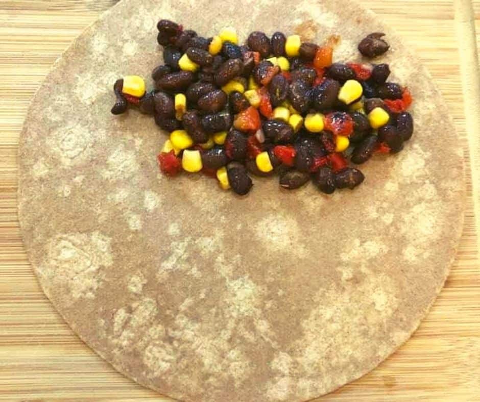 Black Bean and Corn Mixture on Tortilla
