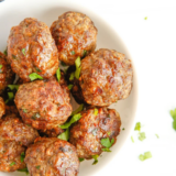 The best air fryer BBQ meatballs &mdash; juicy inside, caramelized outside, double-glazed in sticky BBQ sauce. Homemade in 20 minutes or use frozen. Perfect for dinner, game day & parties!