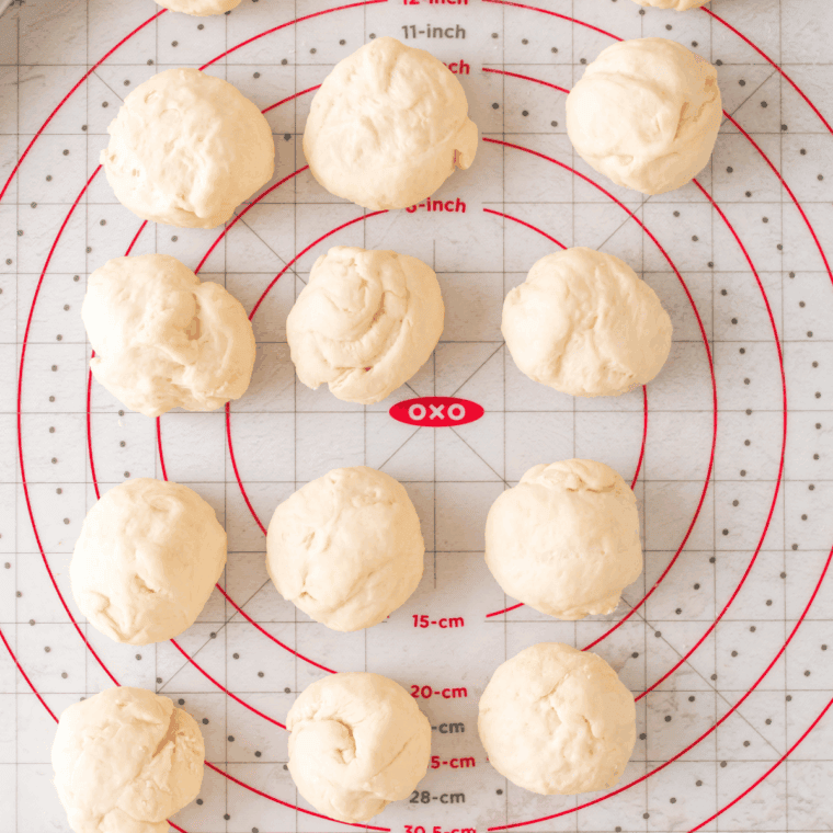 First Rise: Dough in a greased bowl, covered, doubling in size.