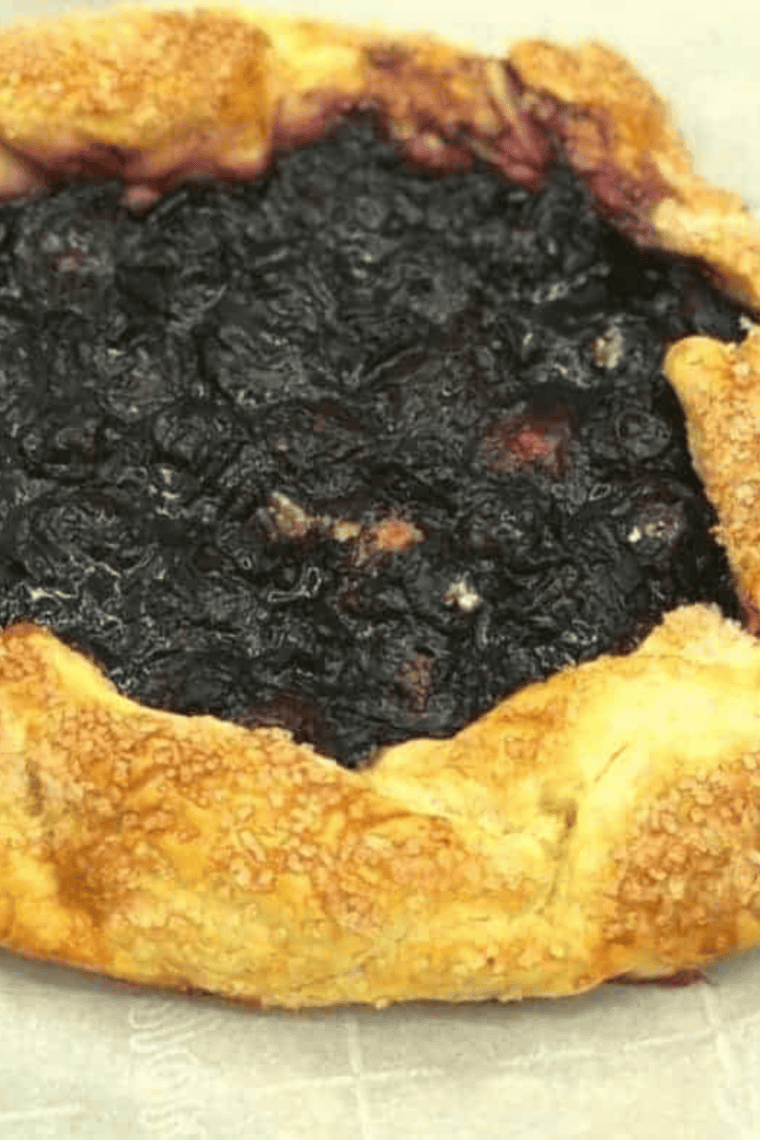 Air fryer blueberry galette with golden flaky crust and sweet blueberry filling