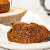 Air Fryer Gingerbread Cake with a moist, spiced texture, topped with a glaze, perfect for the holidays.