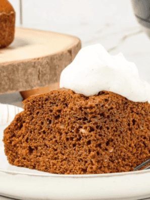 Air Fryer Gingerbread Cake with a moist, spiced texture, topped with a glaze, perfect for the holidays.