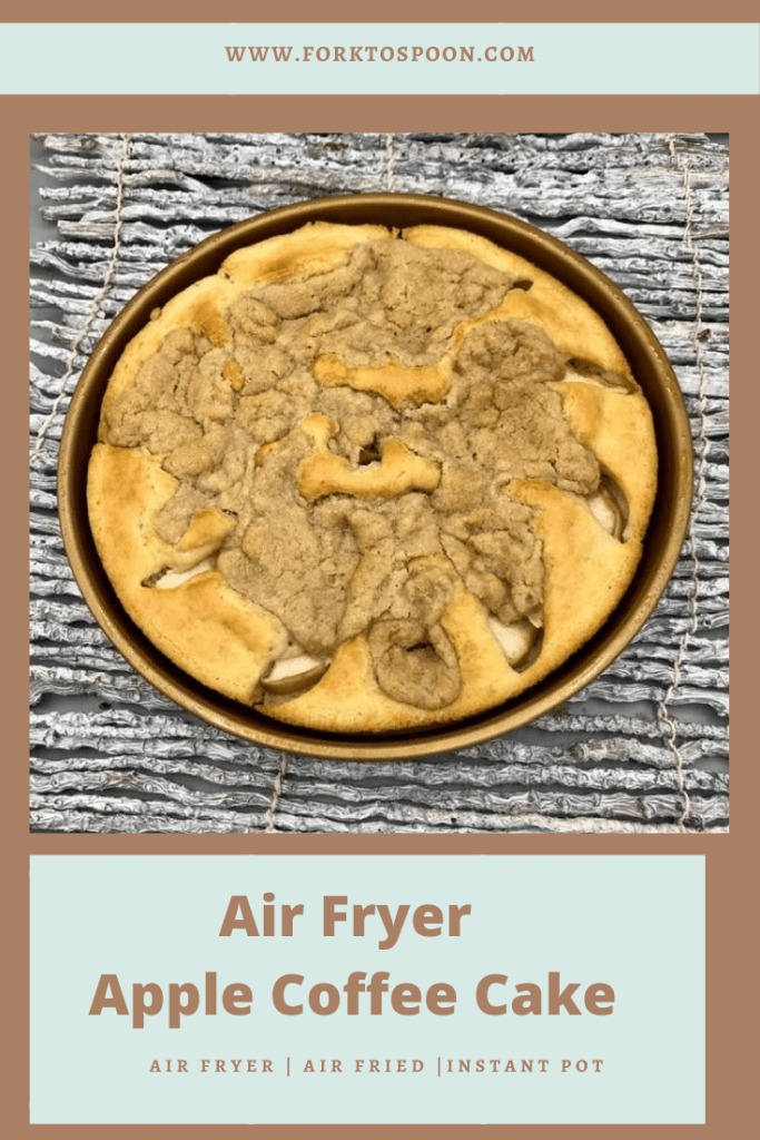 veryone loves an easy morning breakfast; this is my take on a simple air fryer breakfast.  One day my oven broke, so I turned to my trusted new kitchen appliance and came up with Air Fryer Apple Coffee Cake