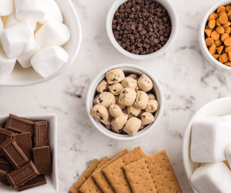 Ingredients needed for air fryer s'mores dip on table.