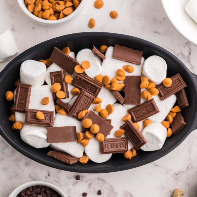 overhead: air fryer smores dip before air frying