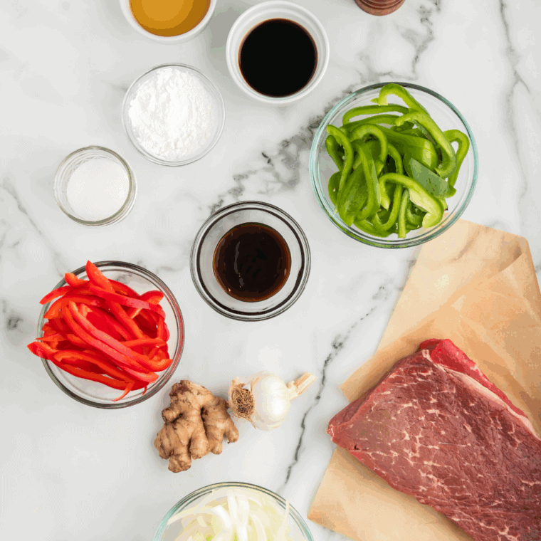 Ingredients needed for Easy Stir Fry Sauce Without Soy Sauce Recipe on kitchen table.
