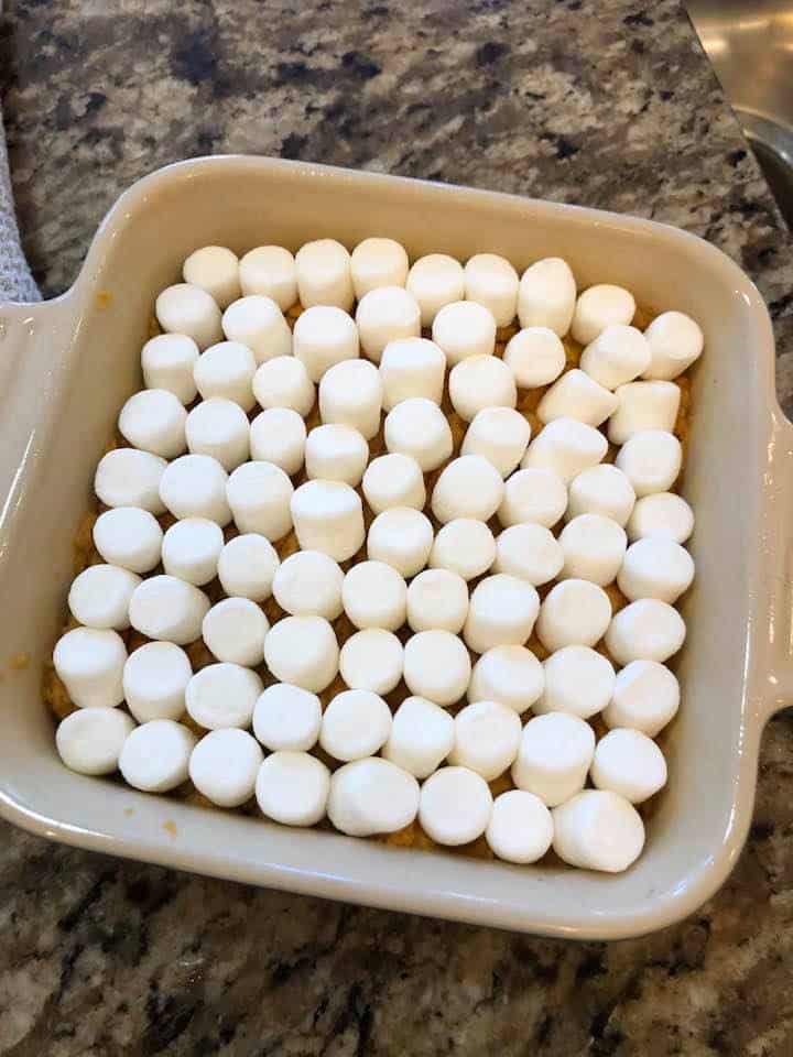 Sweet potato mixture with marshmallows on top. 