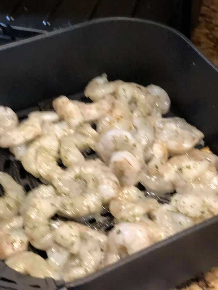 garlic lemon shrimp in air fryer basket