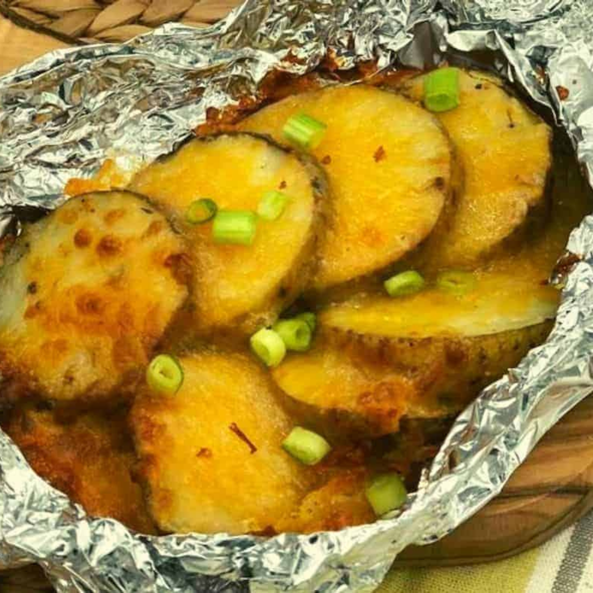 Air Fryer Cheesy Potatoes Foil Packet