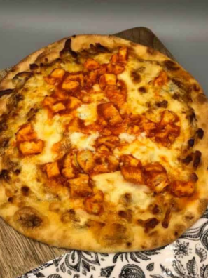 Air Fryer Naan Buffalo Chicken Pizza