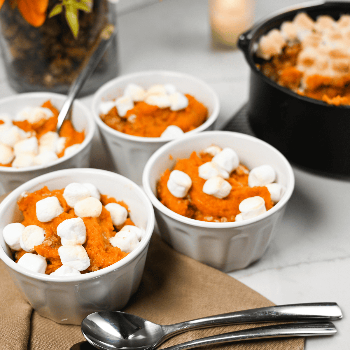 Air Fryer Sweet Potato Casserole is a deliciously easy twist on a classic dish, featuring creamy sweet potatoes, a crunchy topping, and warm spices.