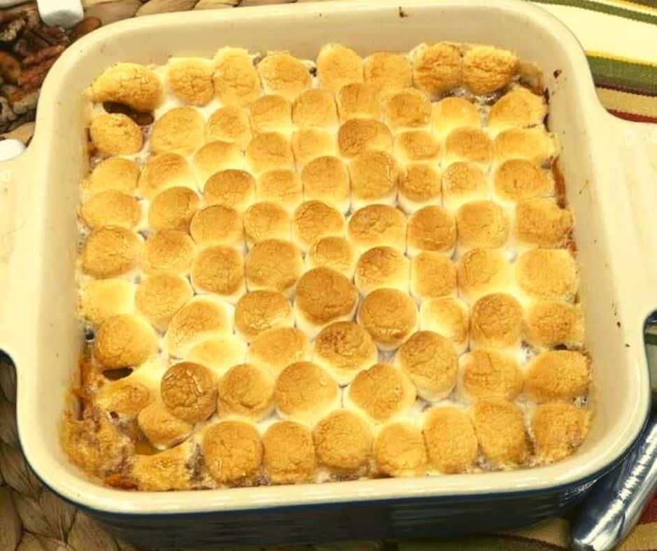 Sweet potato casserole after being baked. 