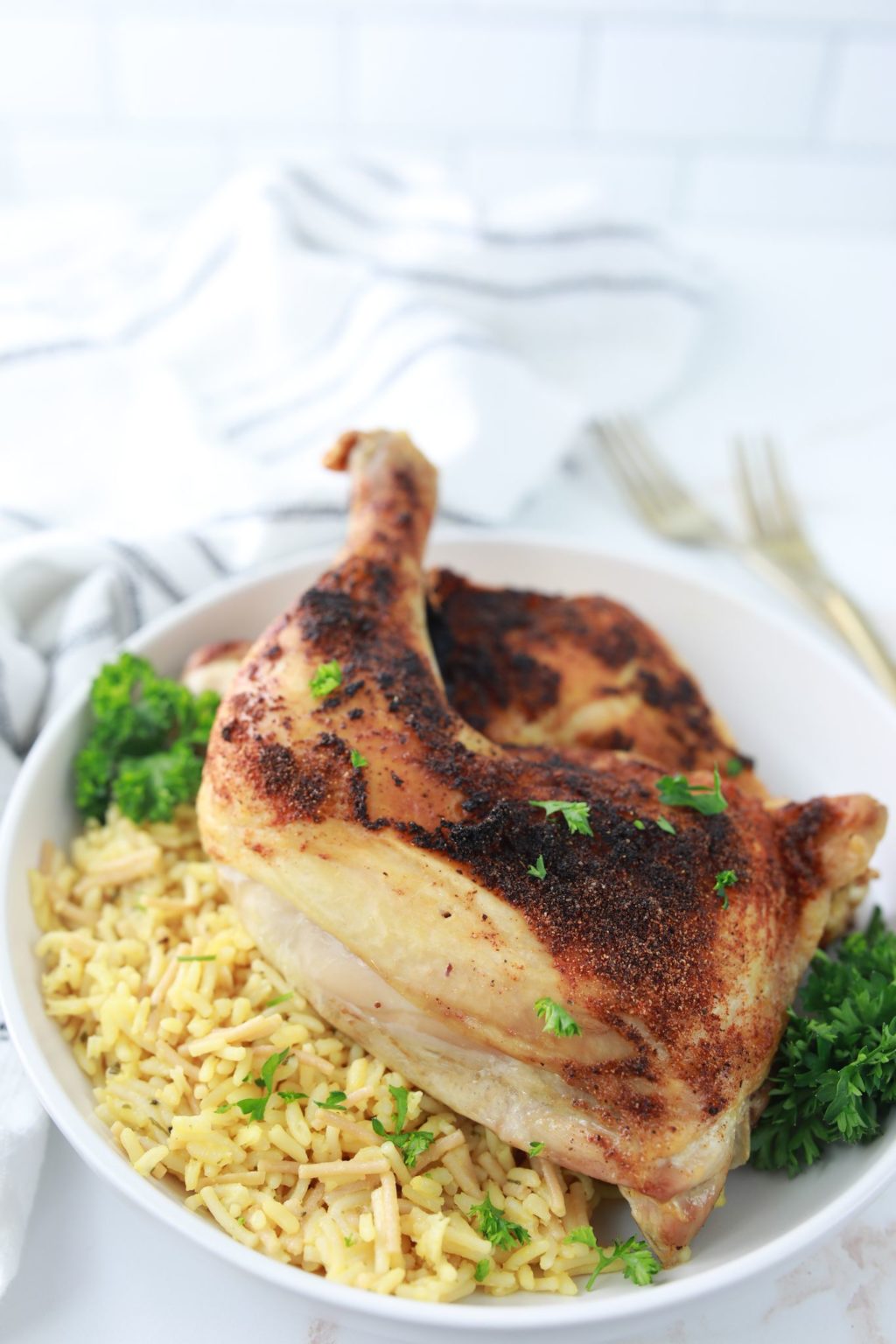 Air Fryer Chicken Leg Quarters or Split Chicken Breast Fork To Spoon