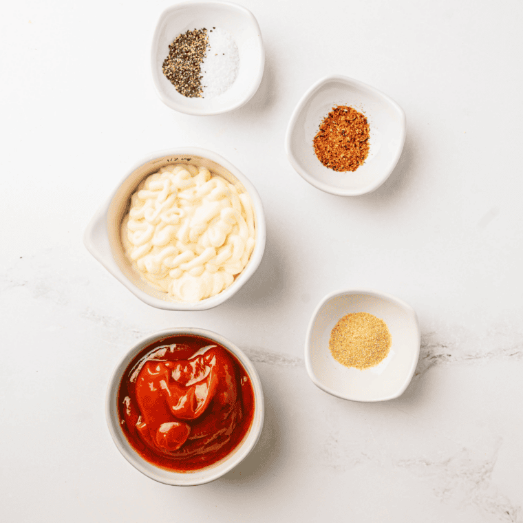 Ingredients needed for Zax Sauce Ingredients on kitchen table.