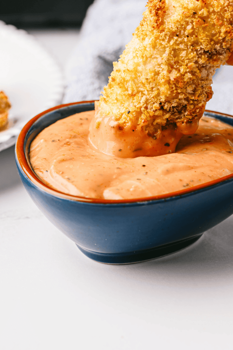 Small bowl of creamy, tangy homemade Zaxbys sauce ready for dipping chicken fingers