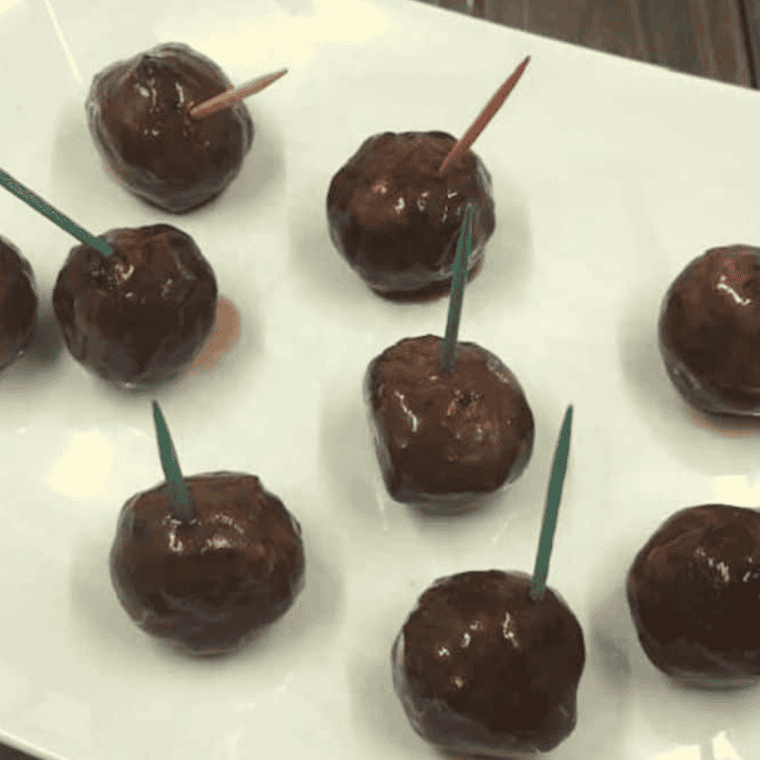 Plate of Air Fryer Honey Garlic Meatballs