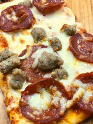 Air Fryer Pepperoni and Sausage Flatbread Pizza