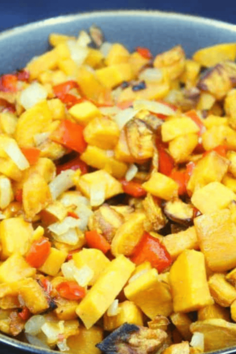 Sweet potato hash in air fryer with crispy edges and tender vegetables ready in 20 minutes for simple breakfast side