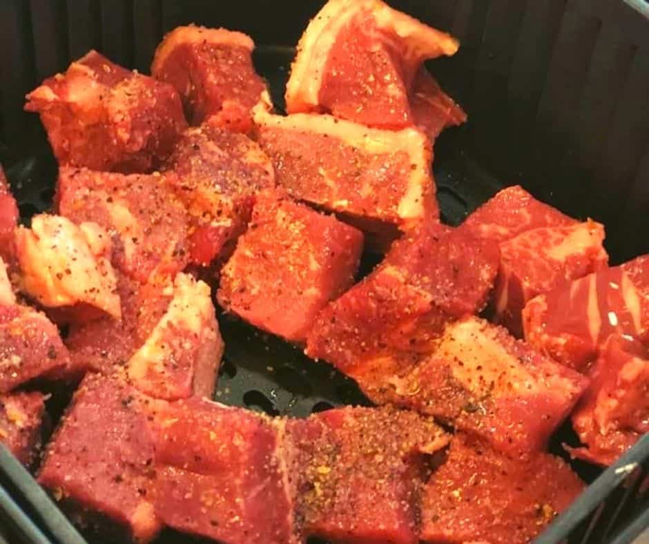 Cut Up Steak Bites with Olive Oil and Seasoning