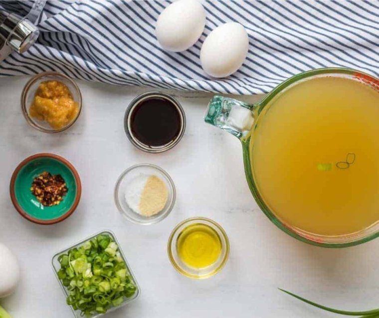 Instant Pot Chinese Imperial Palace Egg Drop Soup ingredients on the countertop