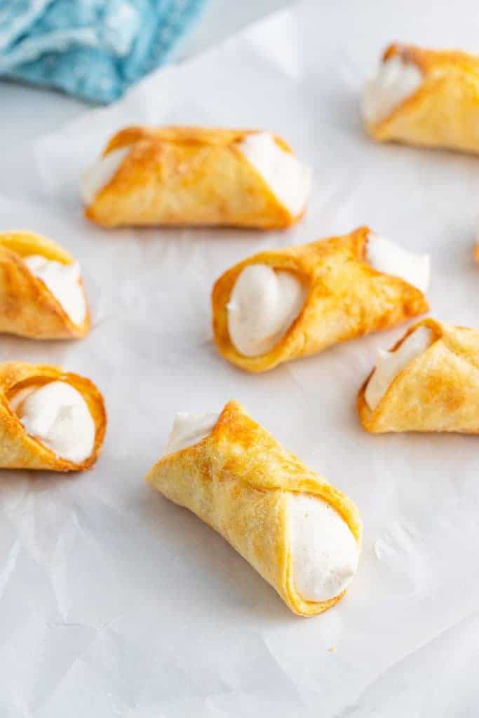 overhead of finished air fryer cannoli