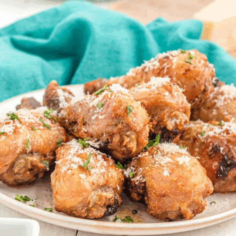 Close up of Instant Pot Honey Chicken Drumsticks on kitchen table.