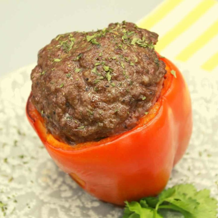 Air Fryer Meatloaf Stuffed Peppers filled with savory meatloaf and cooked to perfection.