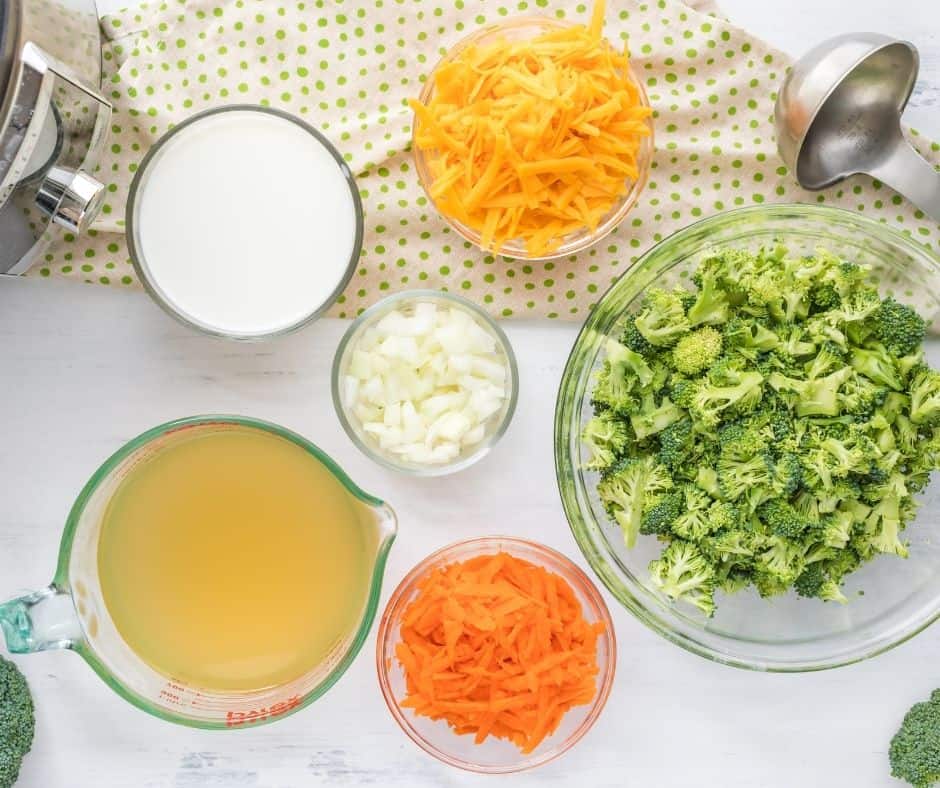 Ingredients For Instant Pot Broccoli and Cheddar Cheese Soup