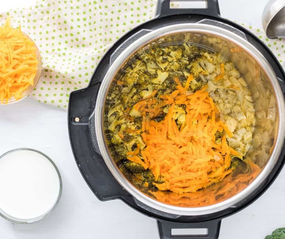 Instant pot Cheddar Broccoli Soup after pressure cooking